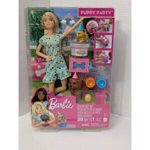 Mattel Barbie Puppy Party Doll & Accessories Dogs Barbie Dough Playset New
